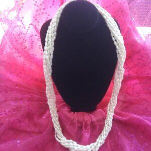 7 strand faux rice pearls necklace  gold tone round box clasp with Faux pearl